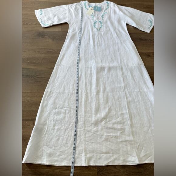 NWT Fanm Mon x Andie Kepez Kaftan Embroidered Dress White 100% Linen
Size Small - Picture 13 of 13